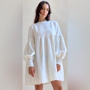 Town Clothes Salima Babydoll Dress Magnolia White Linen Medium